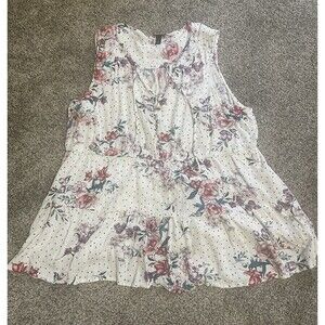 Torrid Sleeveless Floral White Polkadot Blouse Size 2